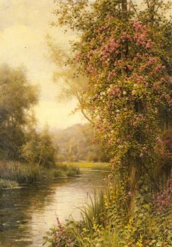 Louis Aston Knight : A Flowering Vine along a Winding Stream with a Country Churc